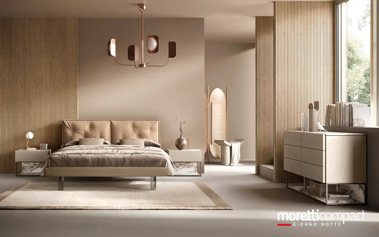 Camera Modula M16 con letto Cross di Moretti Compact, in ambiente arredato
