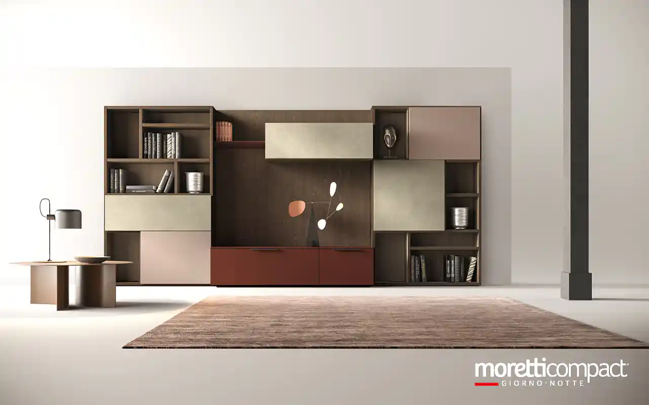 Libreria Kosmos KL202 Moretti Compact con boiserie in legno