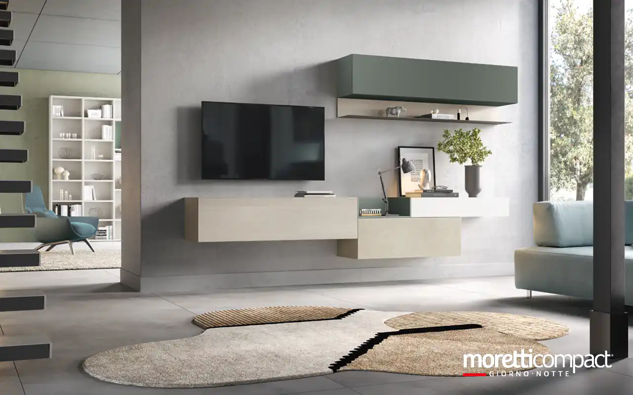 Parete attrezzata sospesa Kosmos KF102 Moretti Compact con moduli muschio